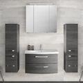 Badezimmer Badmöbel Set 80cm Waschtisch mit Keramikbecken Spiegelschrank graphit