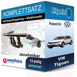 Für VW Tiguan 05.2016- WESTFALIA Anhängerkupplung abnehmbar + 13polig E-Satz neuWESTFALIA abnehmbar 321907600001 & TRAIL-TEC universal