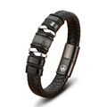 ✓ WSESTO Armband Schwarz Echtes Leder Edelstahl Magnetverschluss Männer Herren