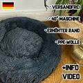 Hundebett grau Hundekissen Flausch Katzenbett XL Ø 80cm 40 ° Waschbar Hundekorb