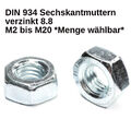 Sechskantmuttern Muttern verzinkt DIN 934 M2 M3 M4 M5 M6 M8 M10 M12 M14 M16-8.8 