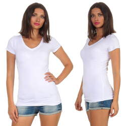 Damen T-Shirt lang Longshirt Basic Stretch V-Ausschnitt Rundhals Slim eng sexy