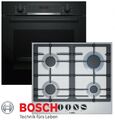 Bosch GAS Herd Set Einbau Autark Backofen Schwarz + GAS Kochfeld Edelstahl Neu