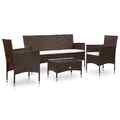 4-tlg. Garten-Lounge-Set mit Auflagen Poly Rattan Braun