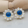 Ohrringe Ohrstecker mit Farbstein und Zirkonia Besatz in 750/18K Gelbgold