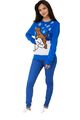 Unisex Blau Multi Ugly Christmas Strickpullover Hund Pinguin Print Weihnachtspullover