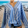 AJC Bluse Tunika Shirt Hemdbluse weiß blau gestreift Gr. bis 46 (3 418)