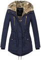 Damen warme Winterjacke Navy XL Kapuze Teddyfell Parka Winter W2304 R16-D