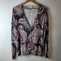 Peter Hahn Gr. 16 schwarz pink Paisley Strick Pailletten Cardigan Smart Freizeit Sommer