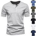 Herren Henley T-Shirt mit Knopfleiste Vintage Look Kurzarm Tops Sommer Shirt DE