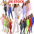 DE Damen Glänzend Jumpsuit Ganzkörperanzug Bodystockings Einteiler Bodysuits