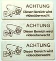 Schild,  Achtung Videoüberwachung, 3 Stck.,  85 x 30 mm , selbstklebend, Alu