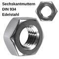 Sechskant-Muttern Edelstahl DIN 934 Rostfrei A2 V2A M2 M3 M4 M5 M6 M8 M10 M12