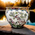 Chinesische Porzellan Fishbowl Übertopf Planter 24K Gold Ø 18 signiert