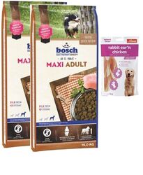 2x15kg Bosch Adult Maxi Hundefutter + 80g Fleischsnacks