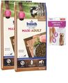 2x15kg Bosch Adult Maxi Hundefutter + 80g Fleischsnacks