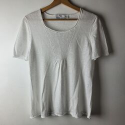 Peter Hahn Women 16 White 100% Linen Knit Blouse Top Casual Smart Summer Damaged