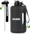 SMILODOX Trinkflasche 1,5 Liter + Strohhalm (2 Deckel) - Sport, Fitness, Gym, Tr