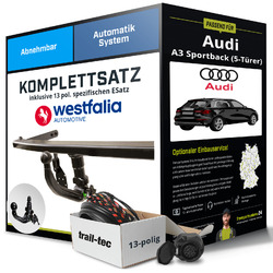 Anhängerkupplung WESTFALIA abnehmbar für AUDI A3 Sportback (5-Türer) +E-Satz AHKBis 25.09. im FlashSale 10% sparen*!