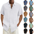 Herren Umlegekragen Kurzarm Shirt Bluse Kurzarmhemd Oberteile Freizeit Hemden DE