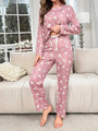 Damen Schlafanzug Pyjama Winter Warm Weich Nachtwäsche Herbst Hausanzug Lässig