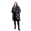 Damen Elegant Echt Rex Kaninchen Pelz Mantel Outwear Großer Revers Chinchilla