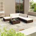 6-tlg. Garten-Lounge-Set mit Auflagen Poly Rattan Braun