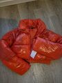 Damen Jacke ZARA Rot Glänzend Pufferjacke Cropped Gr L