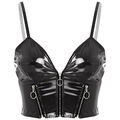 DE iEFiEL Damen Wetlook Lack Leder Crop Top Leder Bh mit Reißverschluss Clubwear