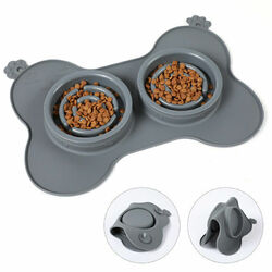 3in1 Doppel Hundenapf Silikon Unterlage Hund Katze Fressnapf Futter Bar Napf NEU