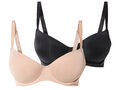 esmara® Damen Bügel-BHs, 2 Stück, gepaddet Cups (schwarz/beige, 90C) - B-Ware