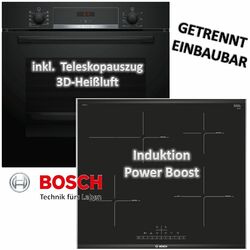 HERDSET Bosch Backofen +Induktionskochfeld autark 60cm Teleskopauszug Bräterzone