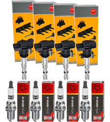 4x NGK Zündspule + CHAMPION Zündkerze für VW Polo 6R 6C 1.2 TSI 16V Skoda