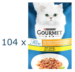 (EUR 8,48 / kg) Gourmet Perle Erlesene Streifen in Sauce mit Huhn 104x85 g 