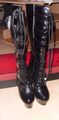 PLEASER KISS2049B/M Gothic Kniehohe Plateau Schnallen Stiefel Schwarz Lack 