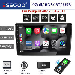 DAB+ Carplay 9" Autoradio 32GB Android 13 GPS Navi RDS Für Peugeot 407 2004-2011