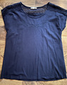 Esprit T-Shirt Damen Gr. L dunkelblau mit Netzanteil oben