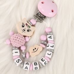 Schnullerkette mit Namen für Mädchen rosa Prinzessin Baby♥Geburt♥Taufe♥Geschenk 