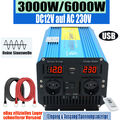 3000W 6000W 12V auf 230V Reiner Sinus Spannungswandler Wechselrichter USB 2AC