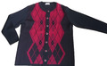 ♛PETER HAHN♛ warme schwarz-rote Schurwolle Strickjacke Cardigan Gr.44