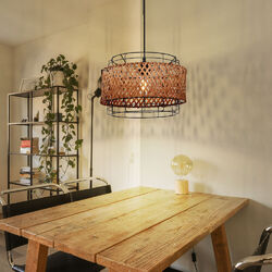 Pendelleuchte Hängelampe Bambus Esstischleuchte Boho Küchenlampe Geflecht 150cm