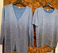 Konvolut 2tlg. TwinSet blau-silber Glitter Lurex Strickjacke+Shirtpulli Gr.44/46