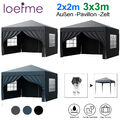 Pavillon 2x2/3x3M Pop-up Faltpavillon Wasserdicht Zelt+4 Seite Blau/Grün/Schwarz