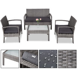 CASARIA® Lounge Sitzgruppe Gartenmöbel Set Polyrattan Garten Balkon Sofa BankCASARIA® ✔️inkl. Auflagen✔️Wetterfest✔️für 4 Personen