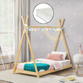 [en.casa] Kinderbett + Matratze 90x200cm Tipi Indianer Bett Holz Natur Bambus