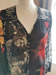 Schöne Desigual Langarm Bluse transparent mit Top schwarz rot Blumen Gr. M / 38