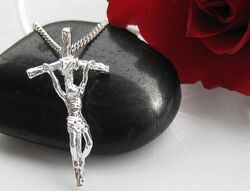 Jesus Christus Kreuzanhänger Echt Silber 925 mit Kette für Männer, Damen Kinder