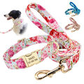 Nylon Hundehalsband mit Leine Blumenmuster Personalisiert Namen Gravur Bulldogge