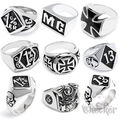 Edelstahl Biker Ring Eisernes Kreuz Onepercenter 13 MC Motorblock Massiv Silber