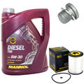 Motoröl Set 5W-30 5 Liter + Ölfilter SH 4045 L + Schraube für Mercedes E-Klasse 